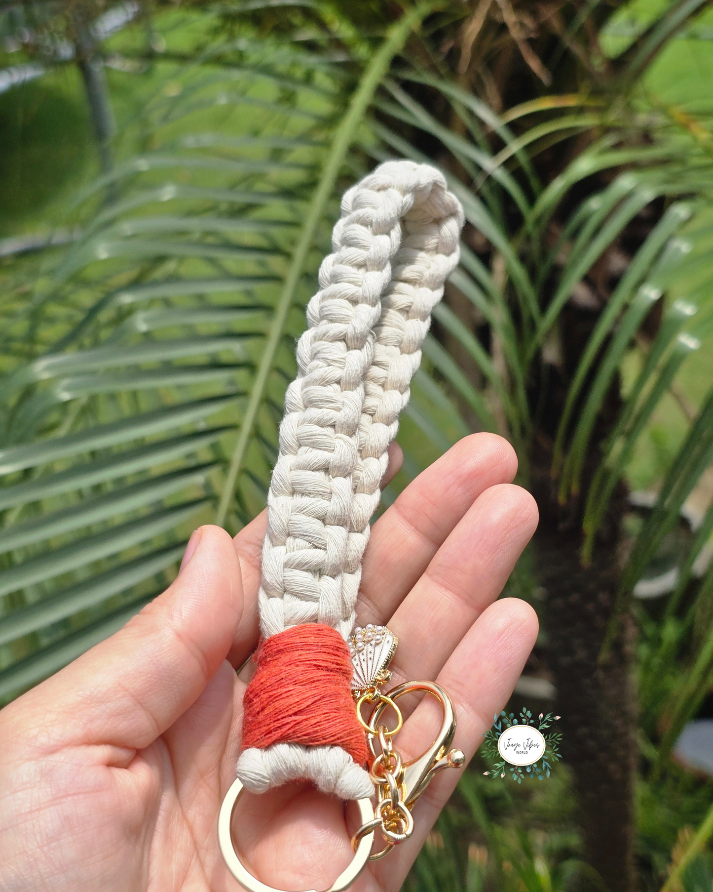 Off White with Orange knot Macrame Wrislet