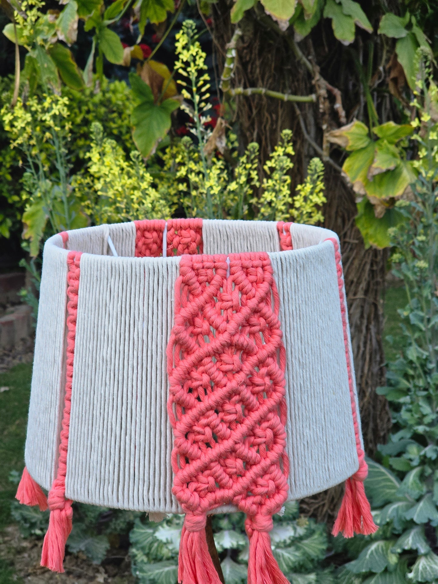Peach and off White Handmade Macrame Lampshade