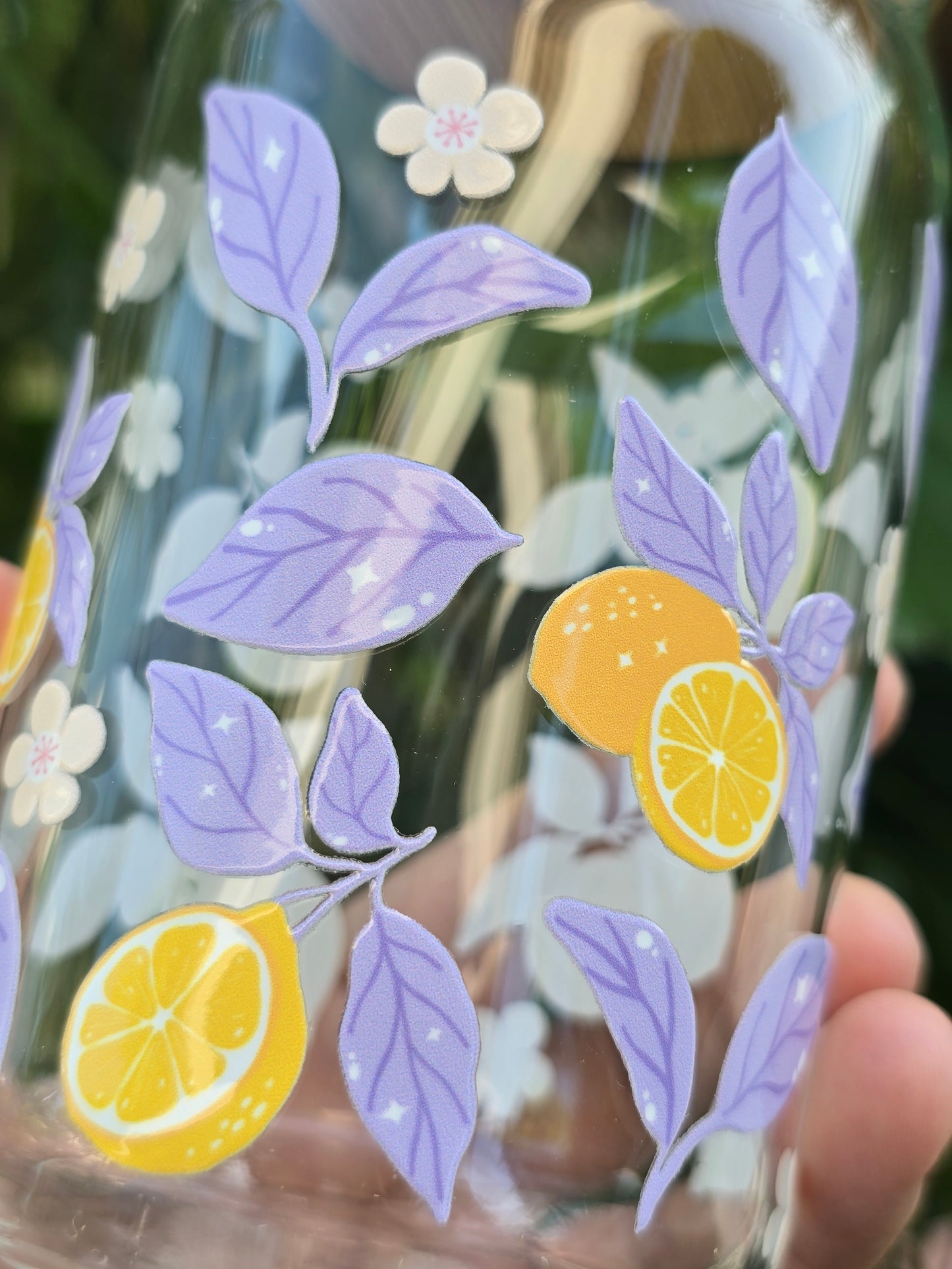 Lemons and Leaves Glass Can