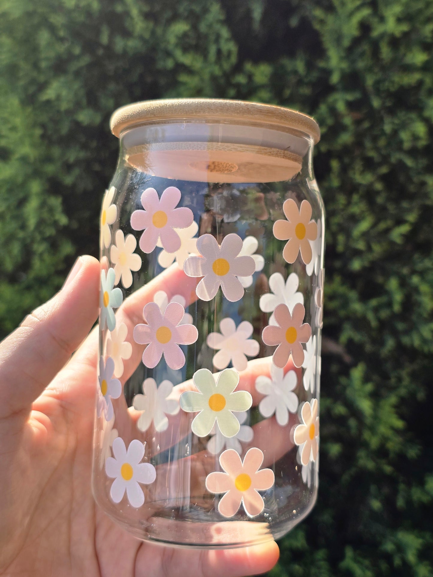 Pastel Flowers Glass Can