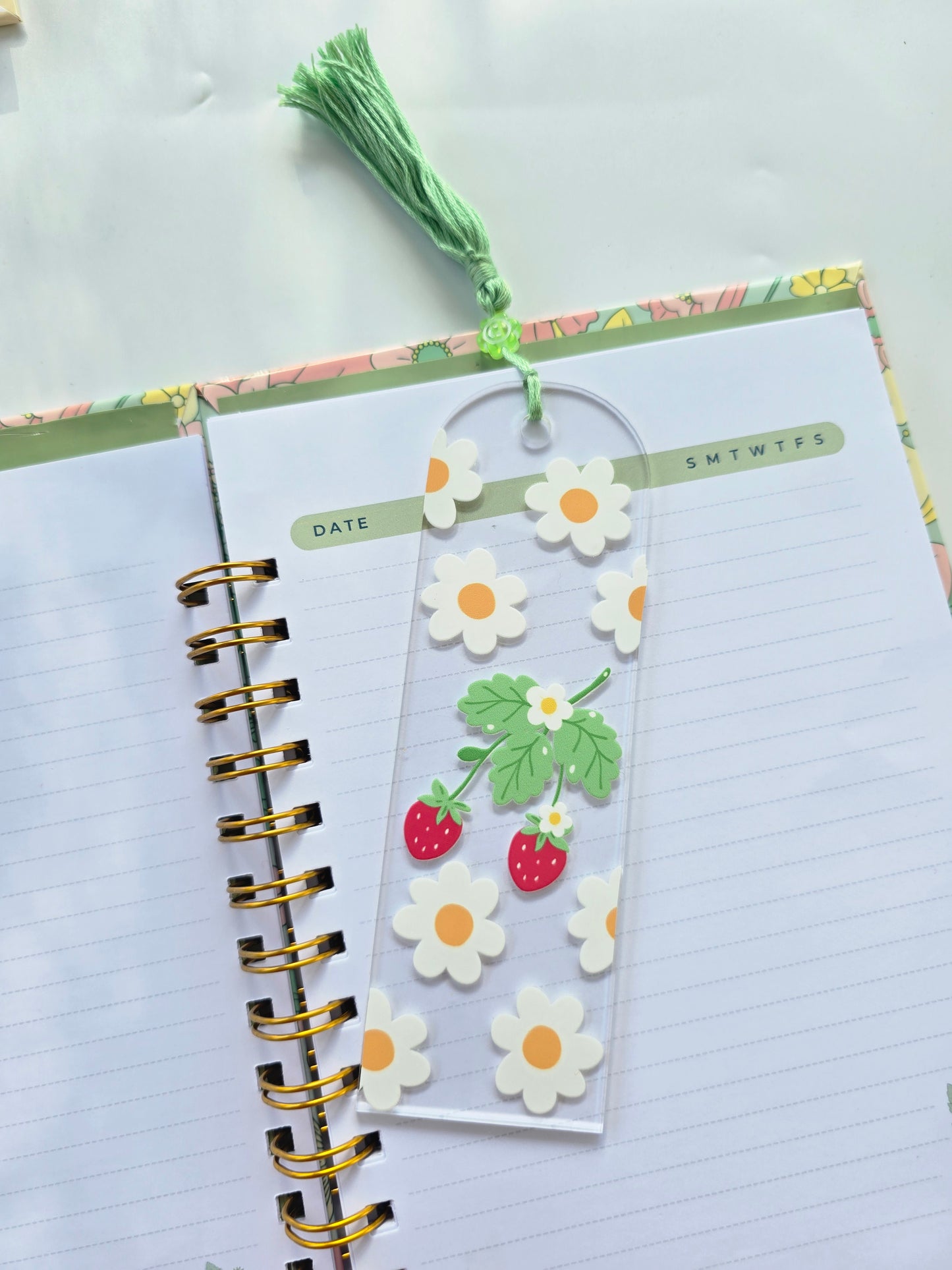 Strawberry and Daisies Acrylic Bookmark