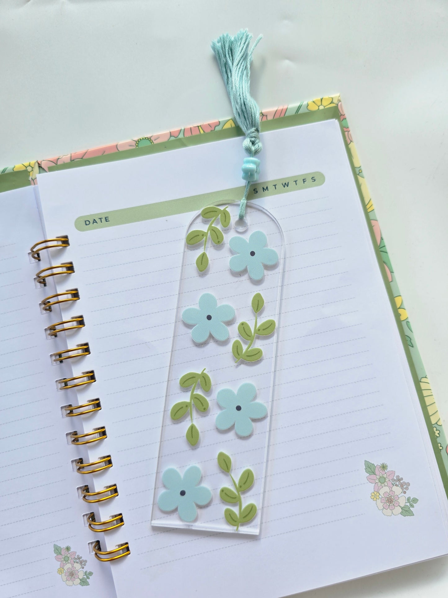 Blue Flowers Acrylic Bookmark