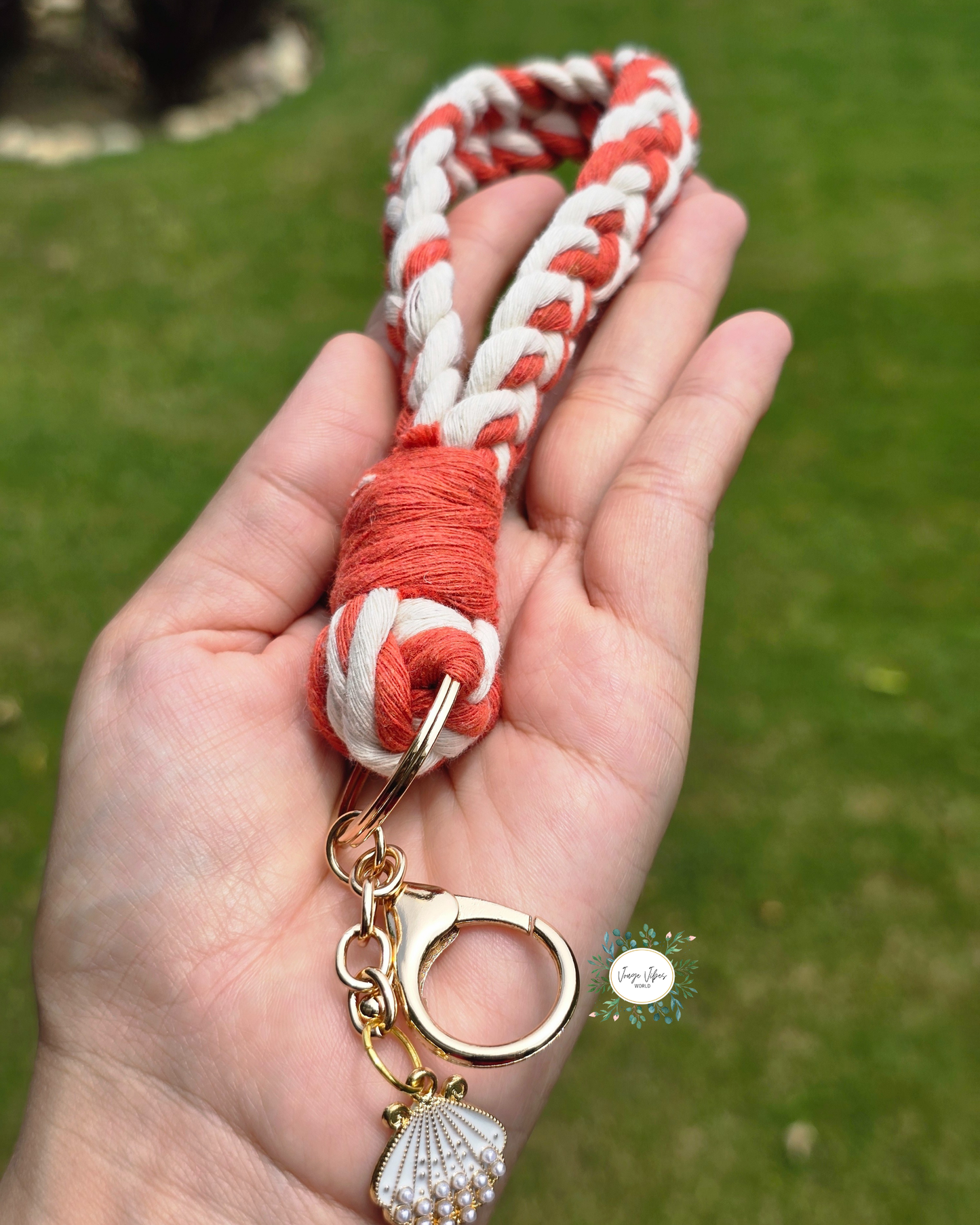 Off White and Rust Macrame Wrislet