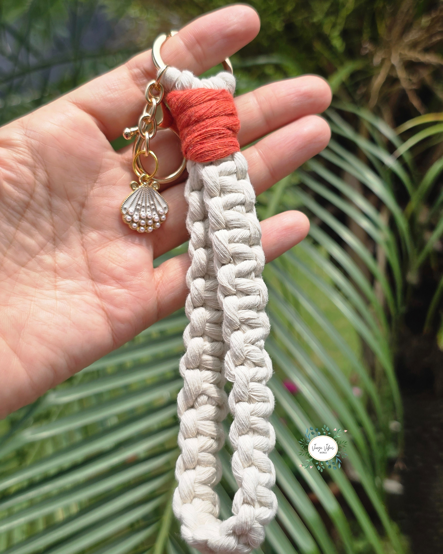 Off White with Orange knot Macrame Wrislet