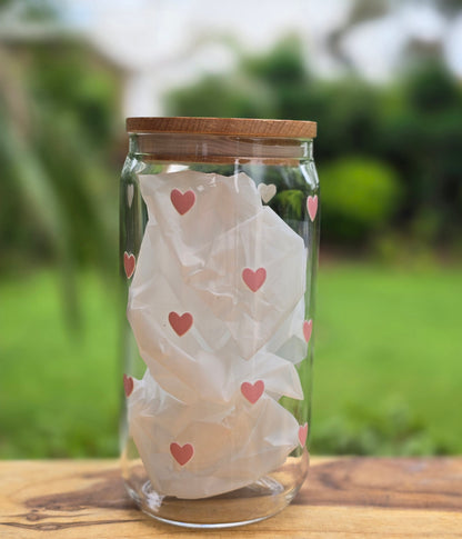 Pink Hearts Glass Can
