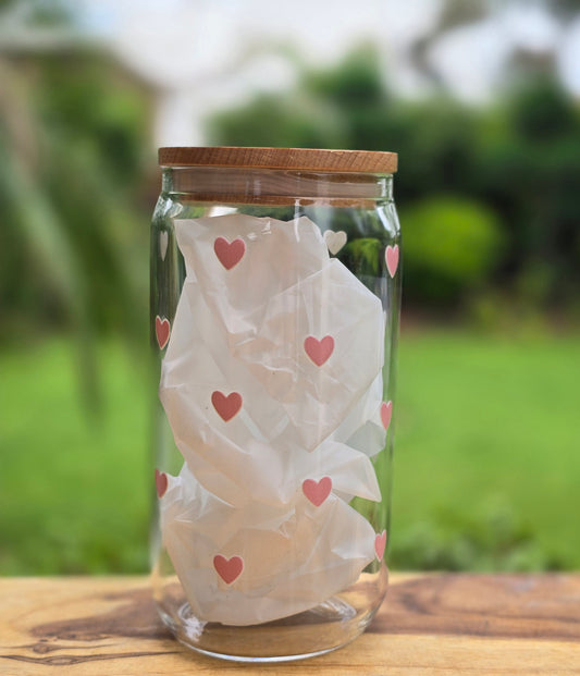 Pink Hearts Glass Can
