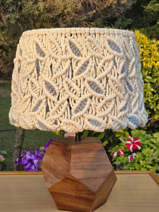 Off White and Blue Leaves Macrame Handmade Lampshade