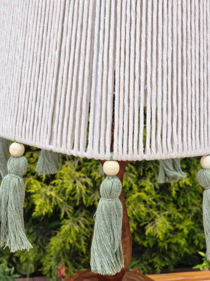 Off-White Lampshade with beads and Light Green Tassels