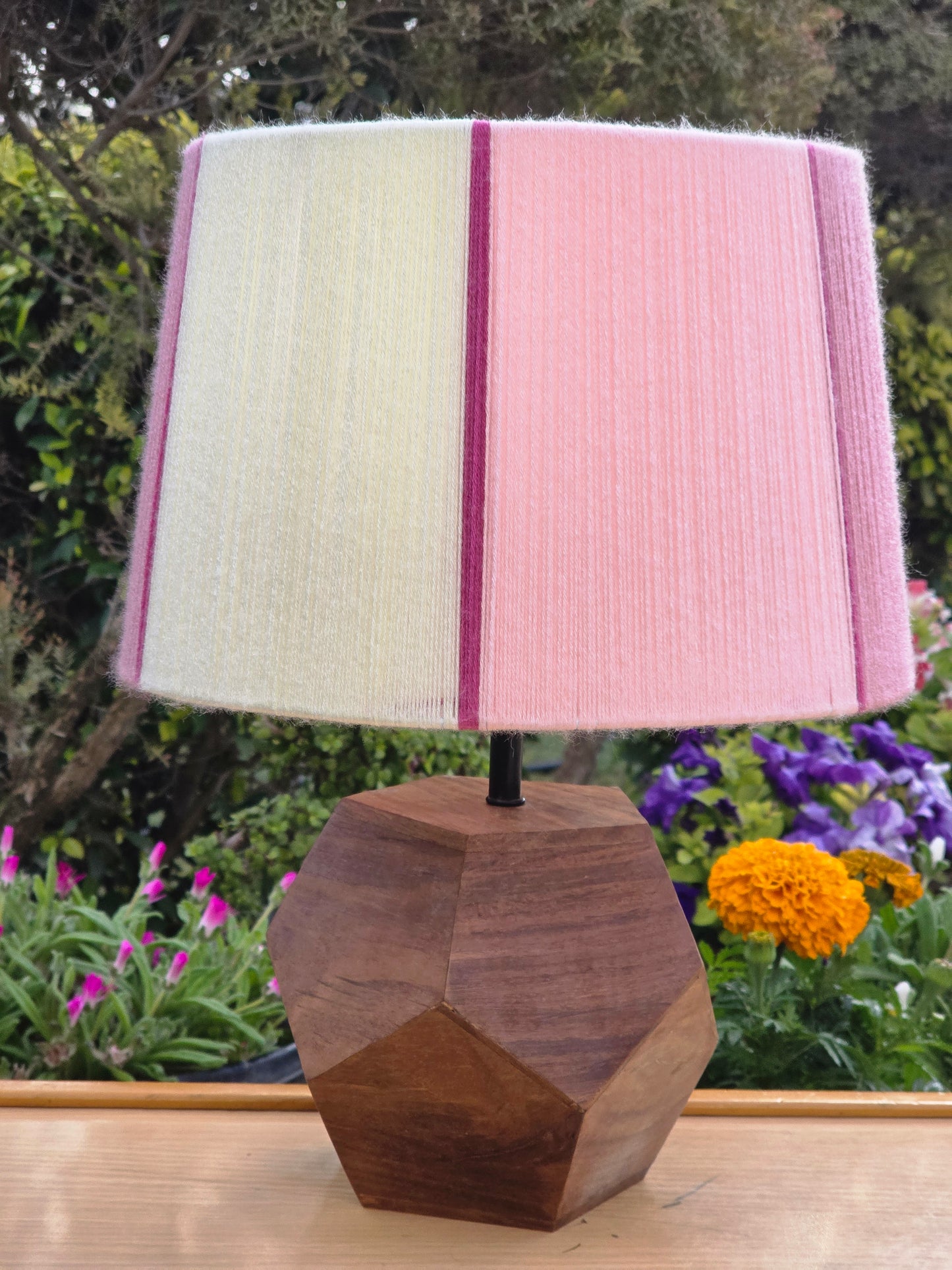 Pink and off-white Striped Handmade Lampshade