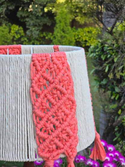 Peach and off White Handmade Macrame Lampshade