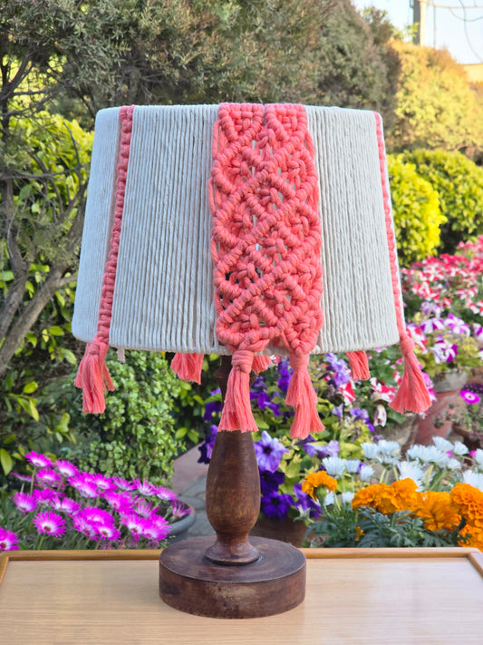 Peach and off White Handmade Macrame Lampshade