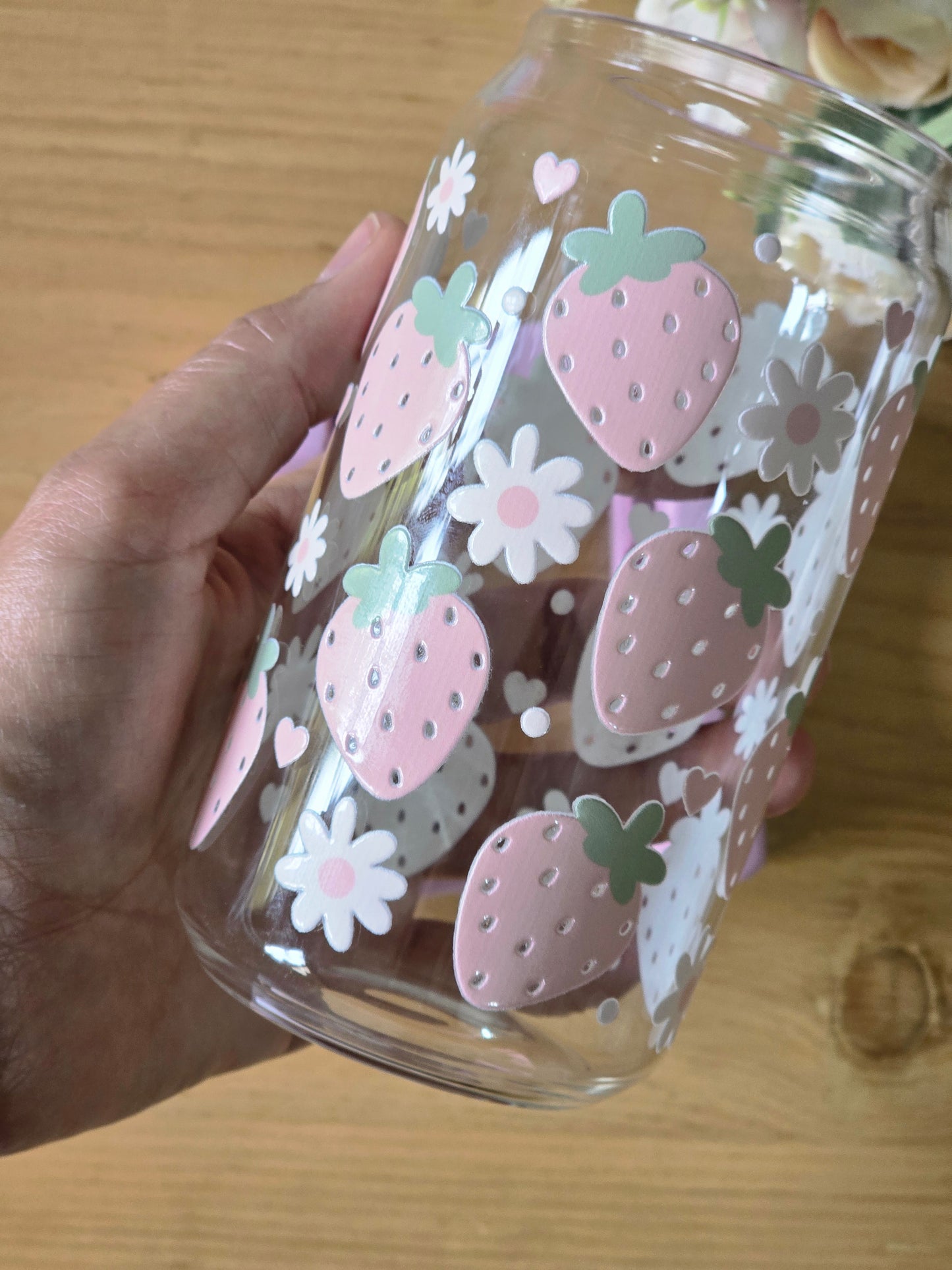 Strawberries Glass Can