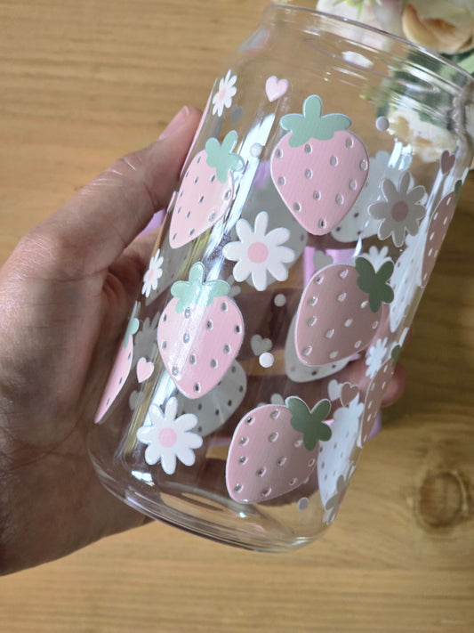 Strawberries Glass Can