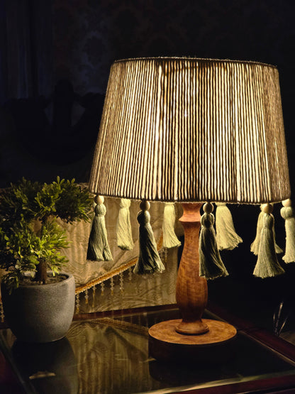Off-White Lampshade with beads and Light Green Tassels