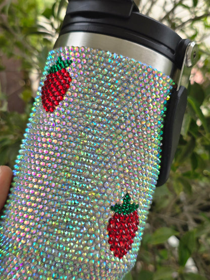 Holographic Strawberries Rhinestone Tumbler