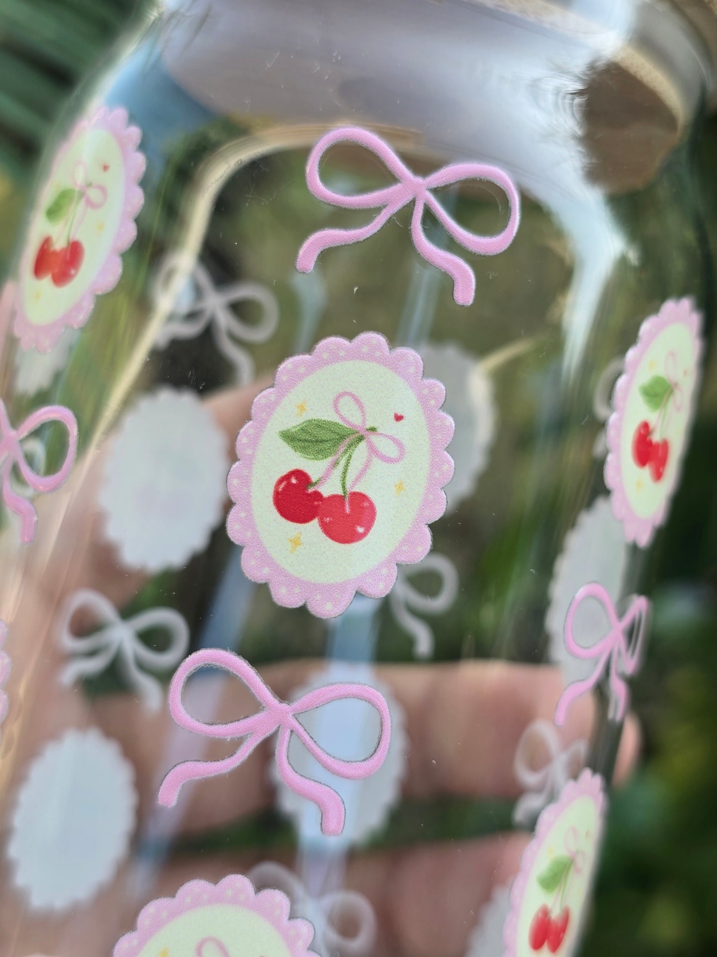 Cherries and Bows Glass Can