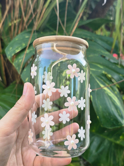 Pearly Flowers Glass Can