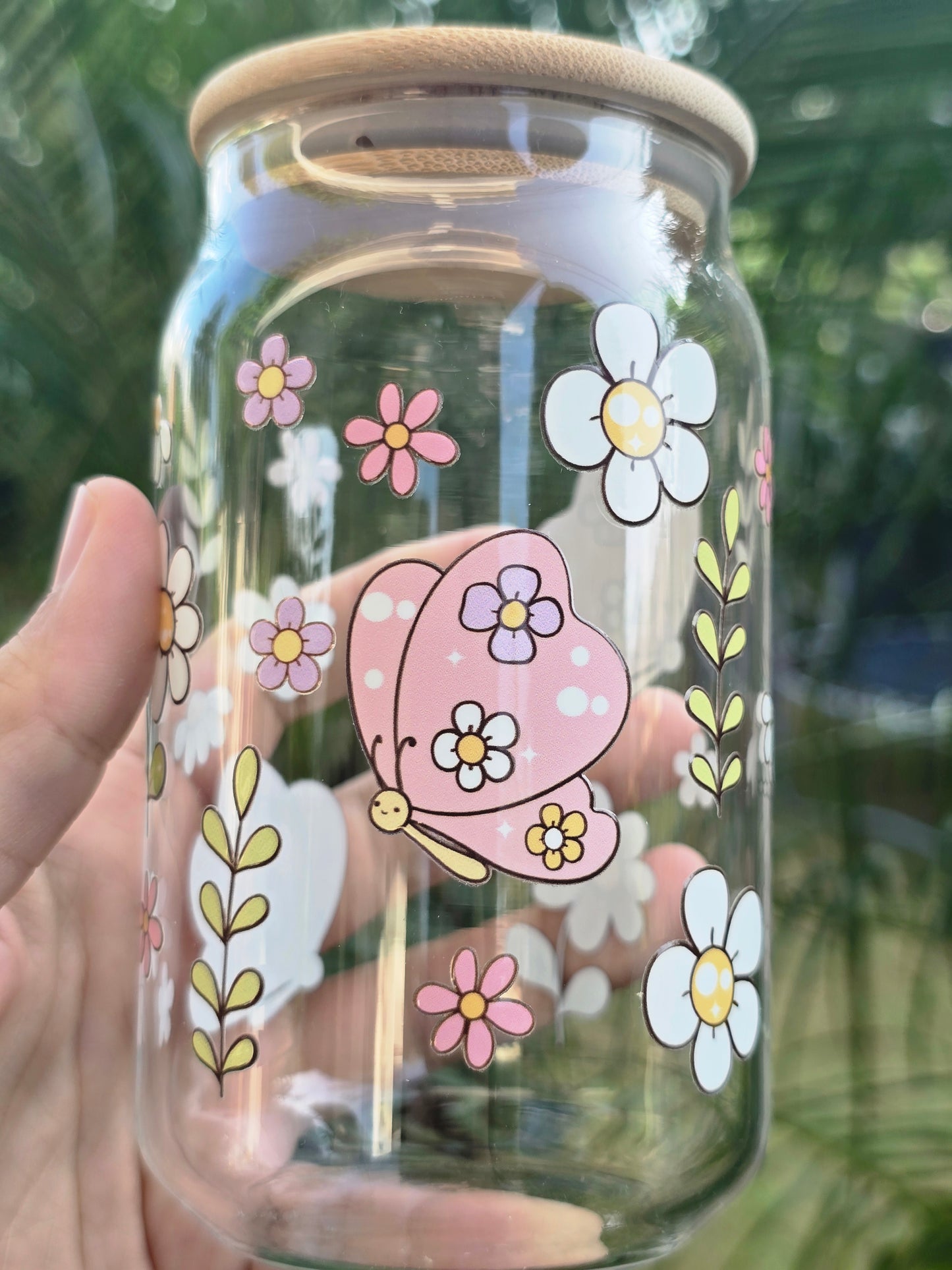 Floral Butterflies Glass Can