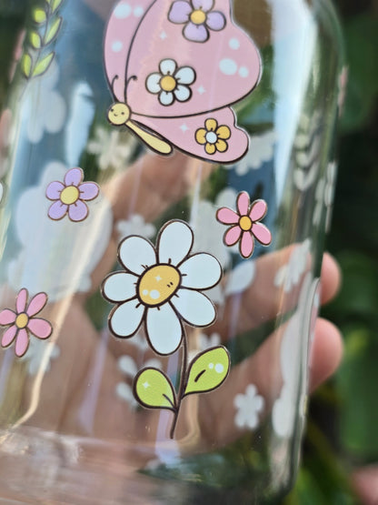 Floral Butterflies Glass Can