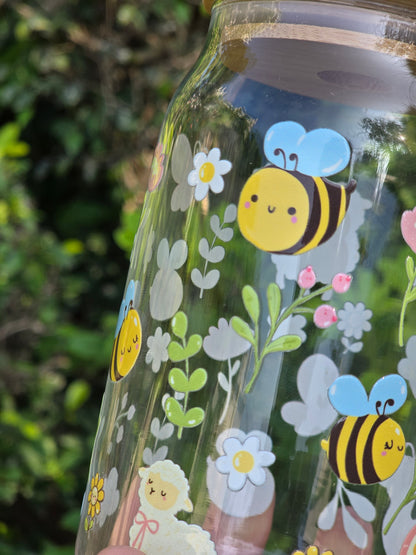 Floral Bee Glass Can