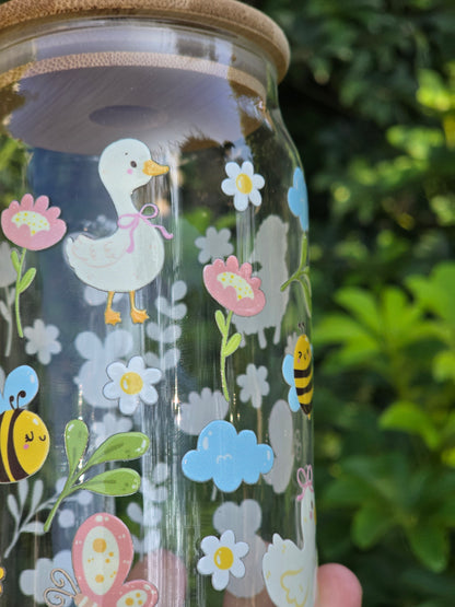 Floral Bee Glass Can