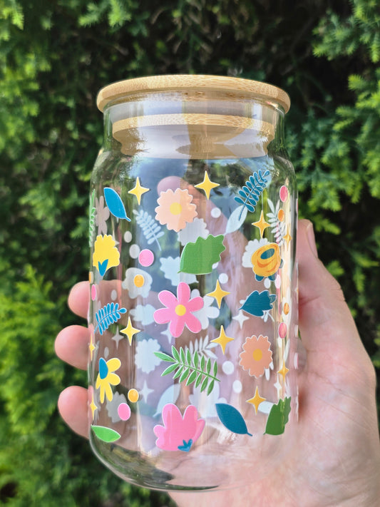 Spring Flowers Glass Can