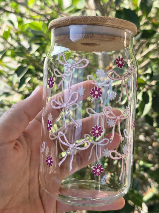 Bows and Flowers Glass Can