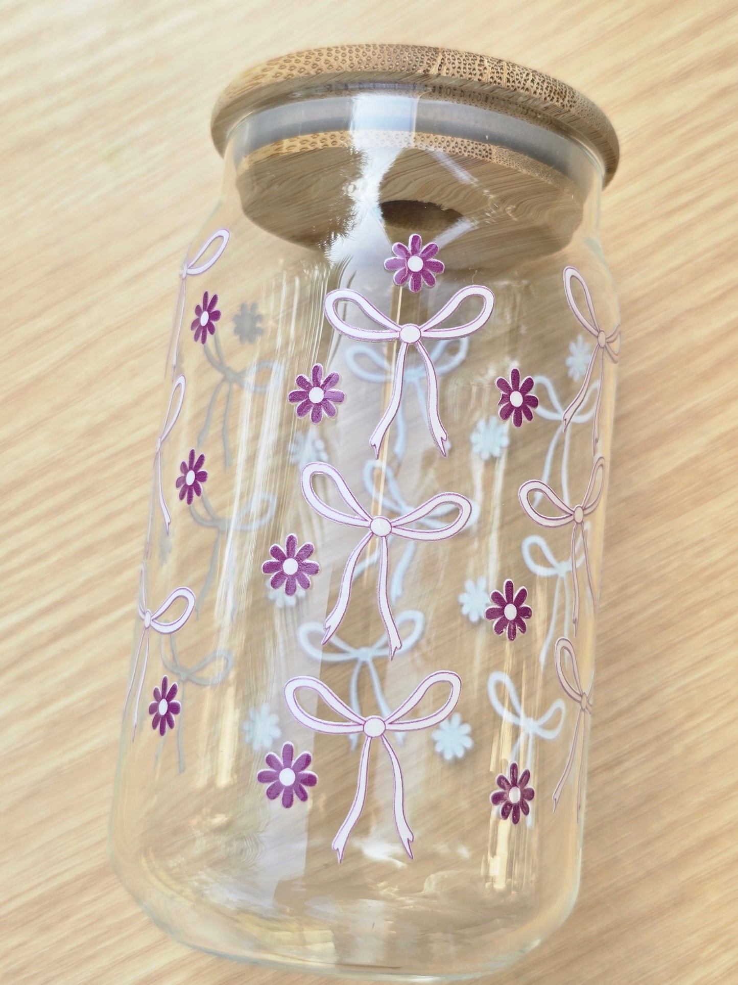 Bows and Flowers Glass Can