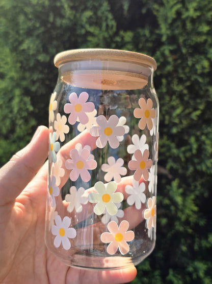 Pastel Flowers Glass Can