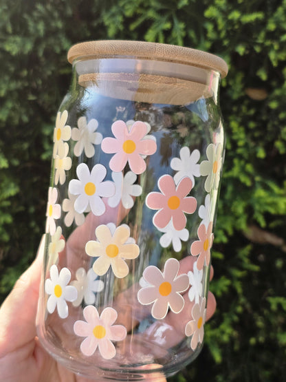 Pastel Flowers Glass Can