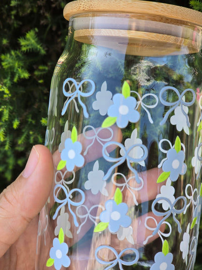 Bows and Flowers Glass Can