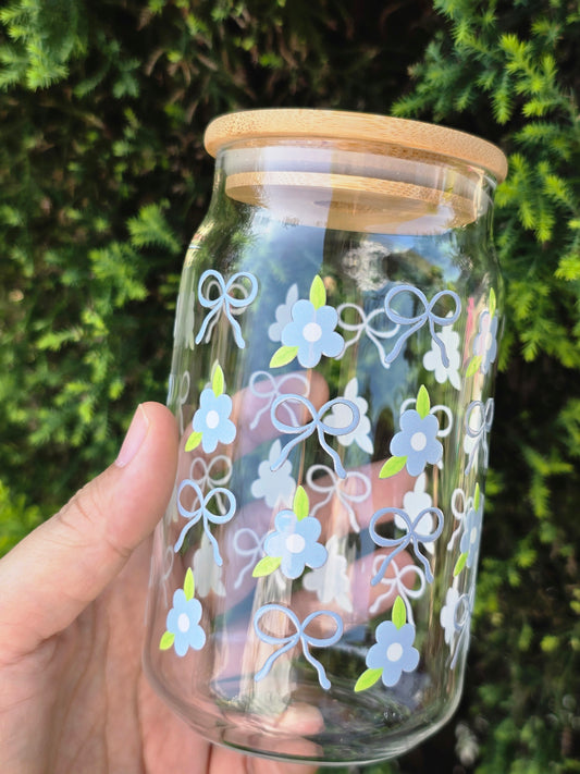Bows and Flowers Glass Can