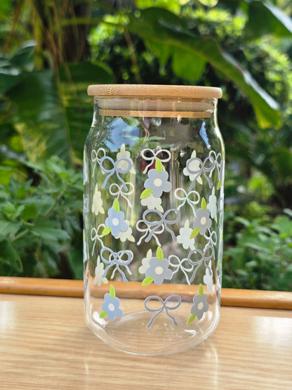 Bows and Flowers Glass Can