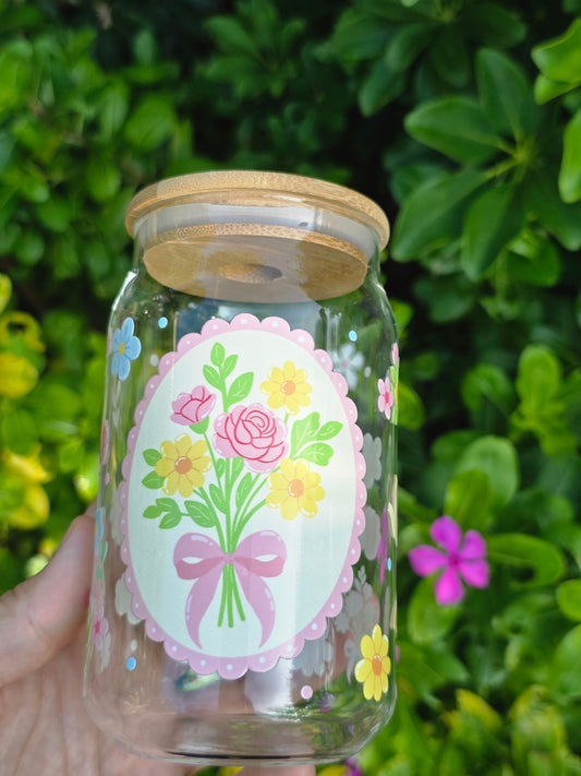 Morning Coffee Floral Glass Can