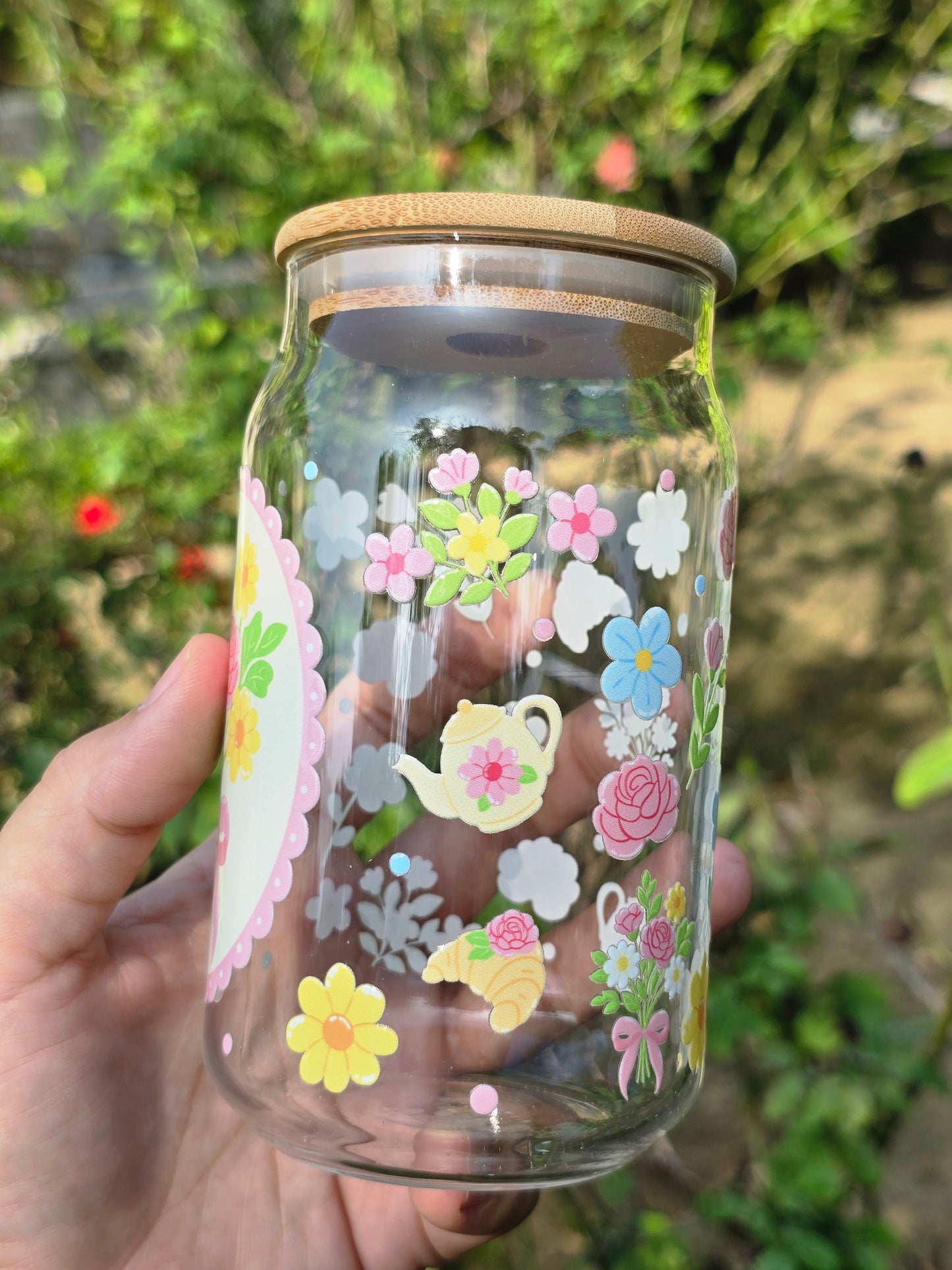 Morning Coffee Floral Glass Can