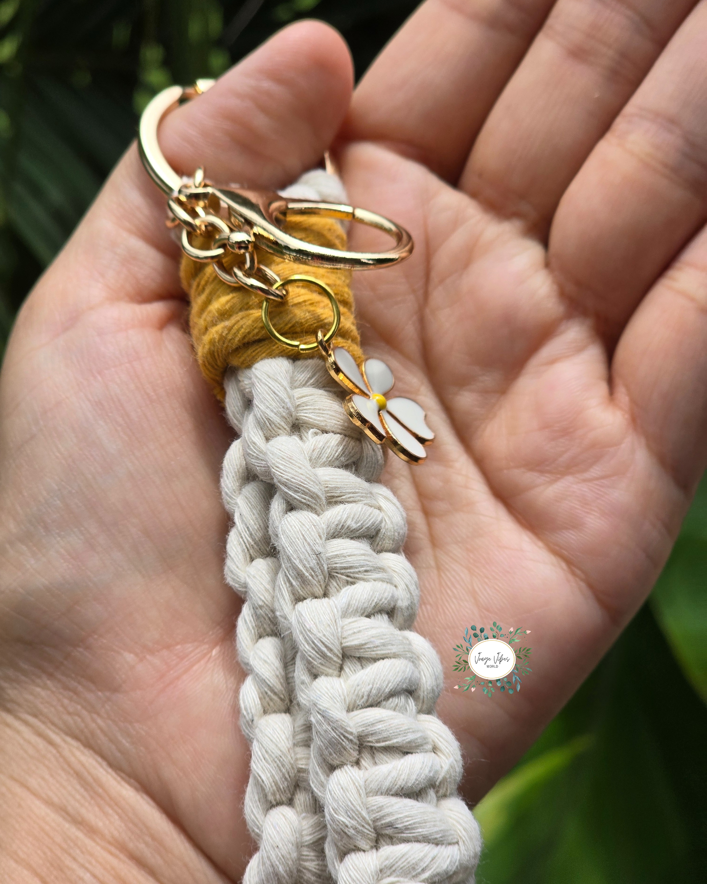 Off White with Mustard Knot Macrame Wrislet