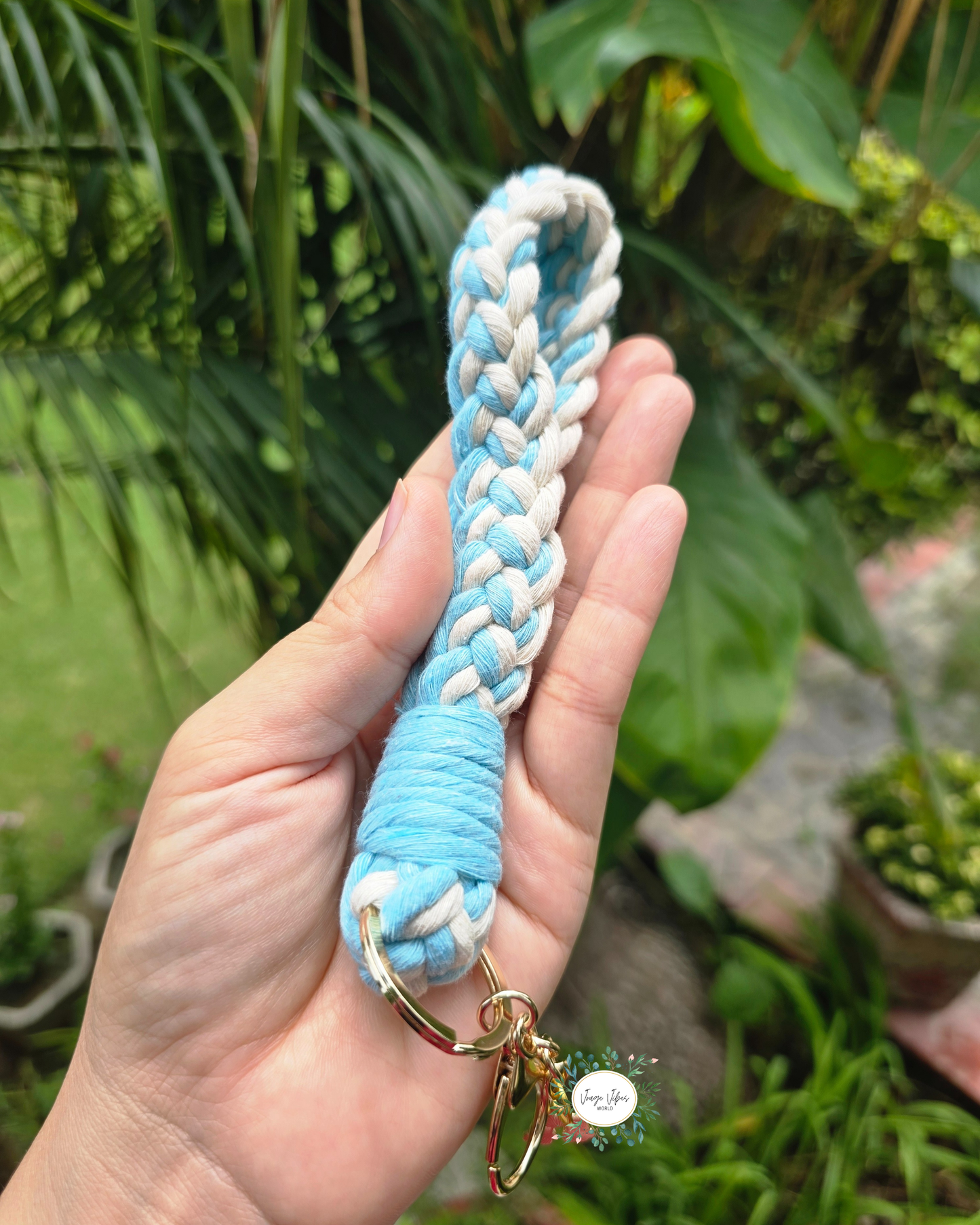 Light blue and white Macrame Wrislet