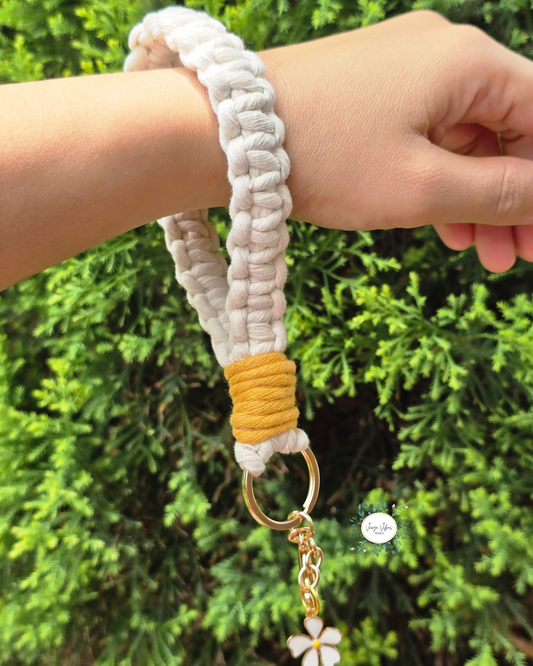Off White with Mustard Knot Macrame Wrislet