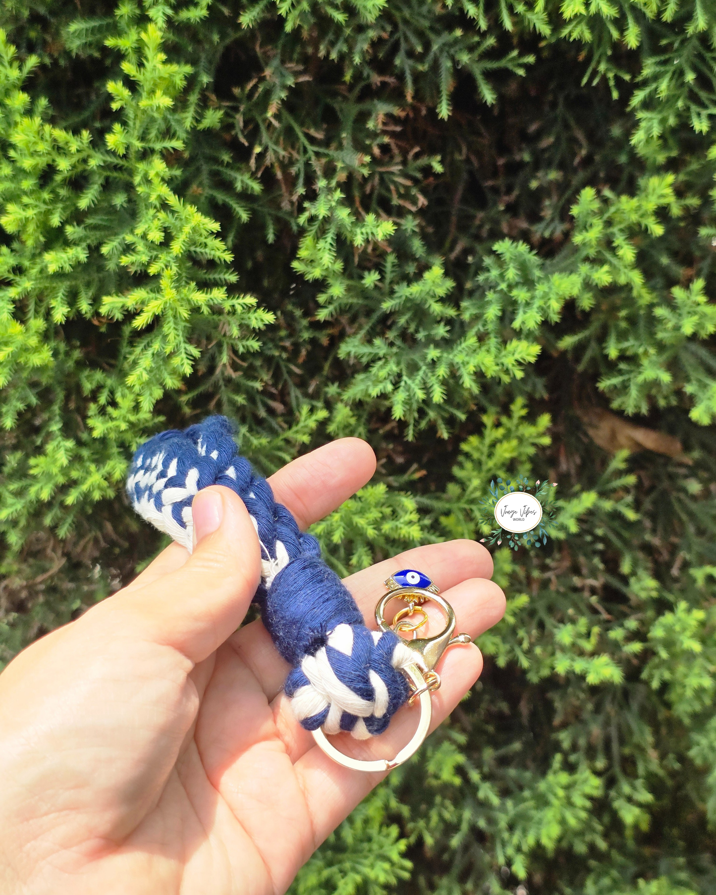 Royal Blue and Off White Macrame Wrislet