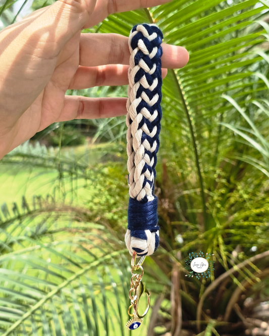 Royal Blue and Off White Macrame Wrislet