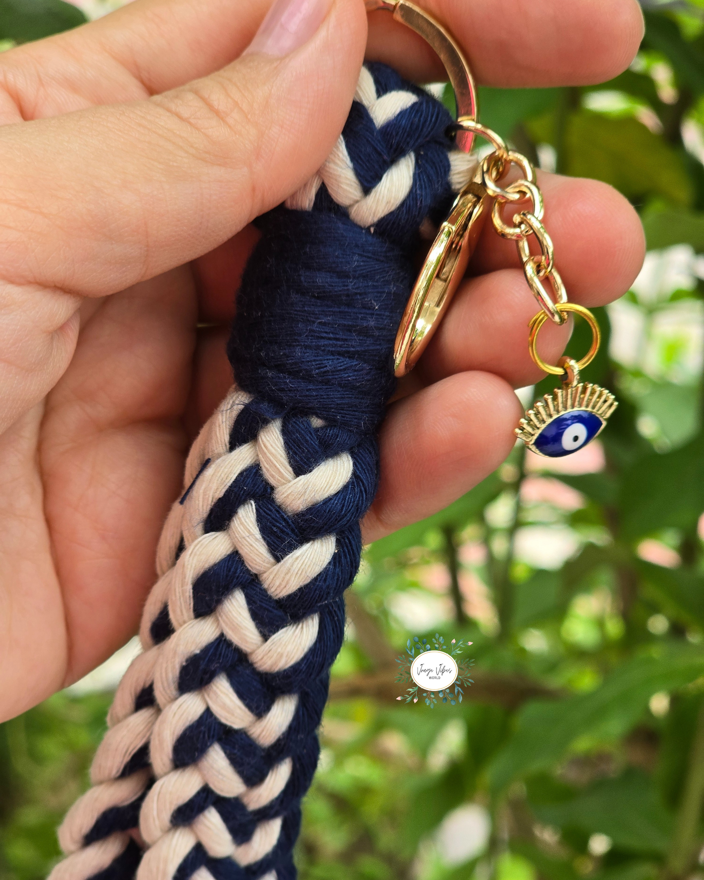 Royal Blue and Off White Macrame Wrislet