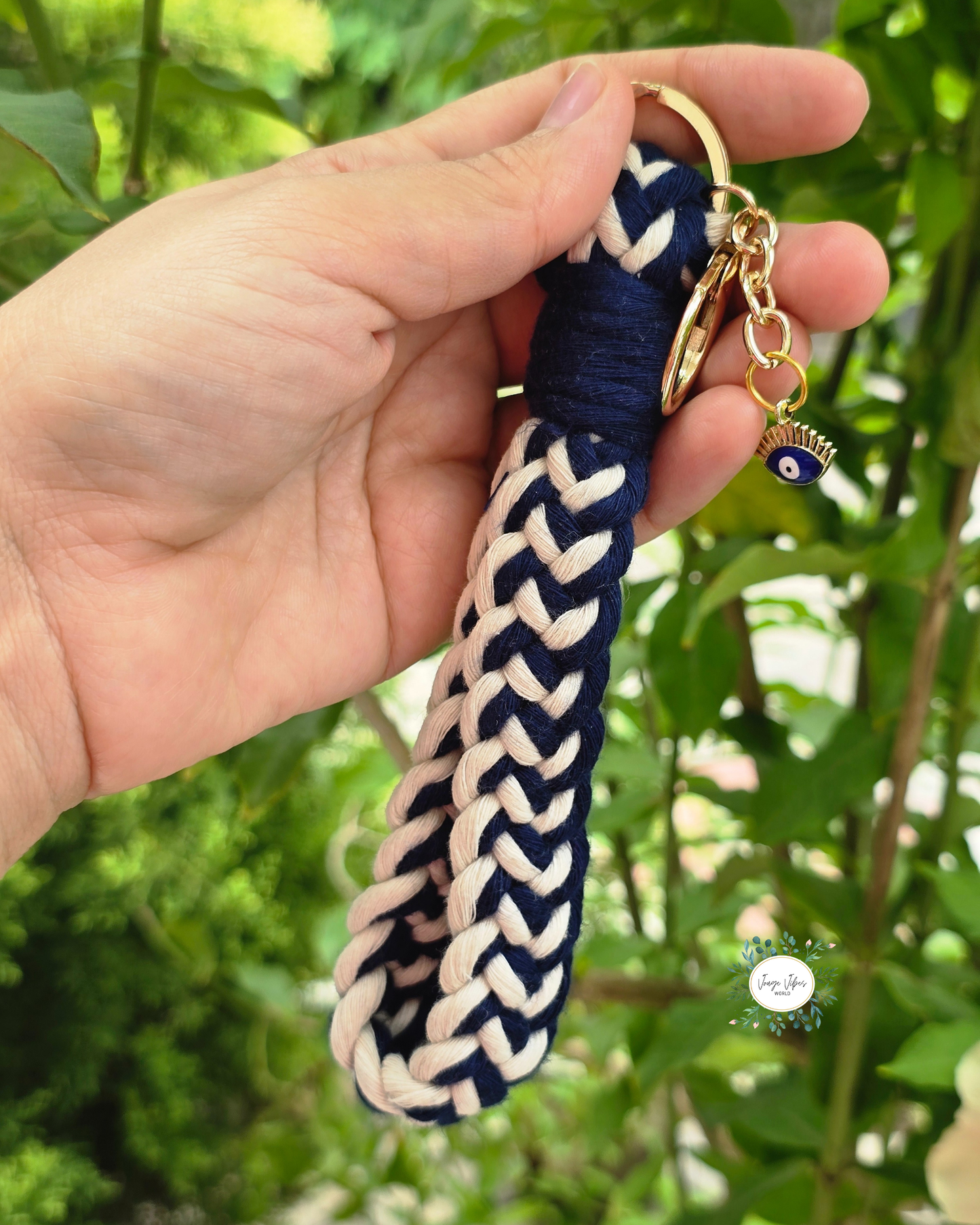 Royal Blue and Off White Macrame Wrislet