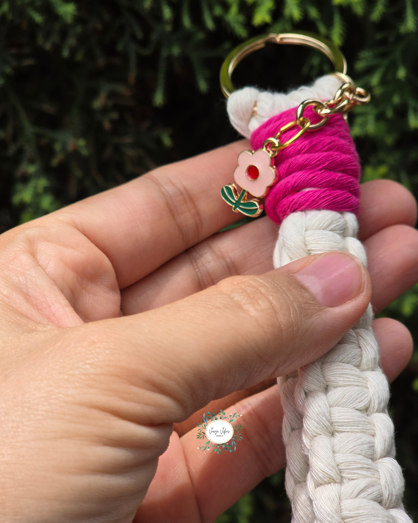 Off White with Magenta Knot Macrame Wrislet