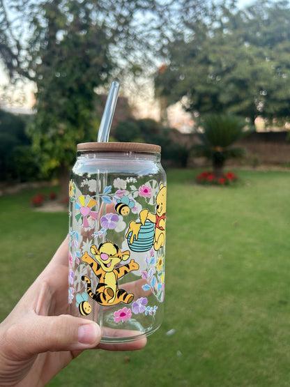 Winnie the Pooh floral Glass Can