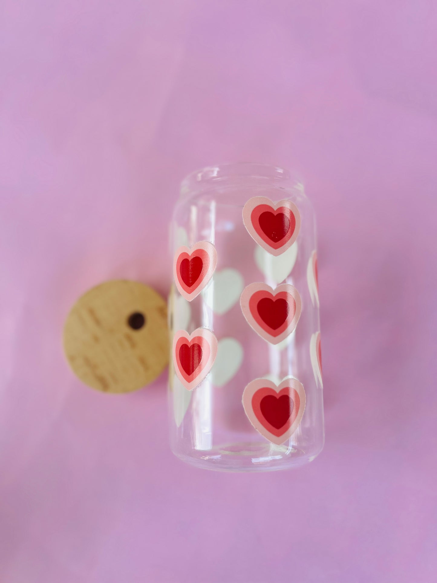 Big Red Hearts Glass Can