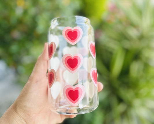 Big Red Hearts Glass Can