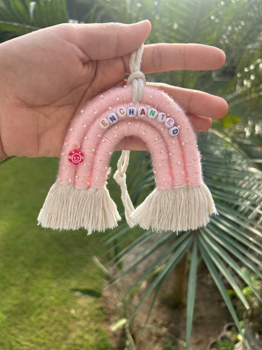 Enchanted Baby Pink Handmade Macrame Car Charm with tiny beads