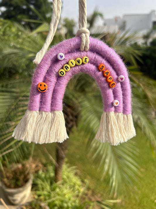 Drive Safe Purple Handmade Macrame Car Charm with bead
