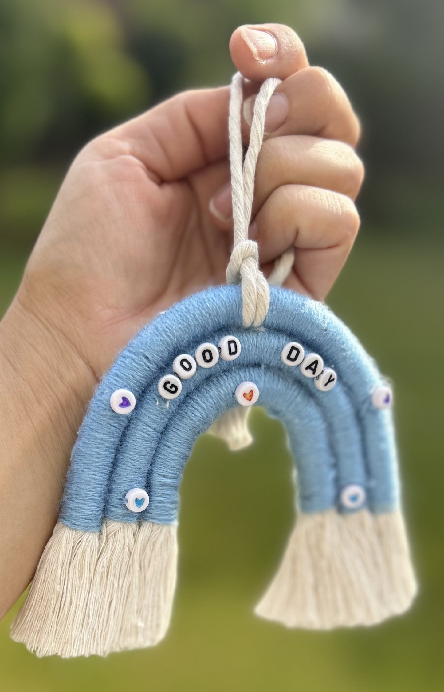 Good Day BlueHandmade Macrame Car Charm with beads