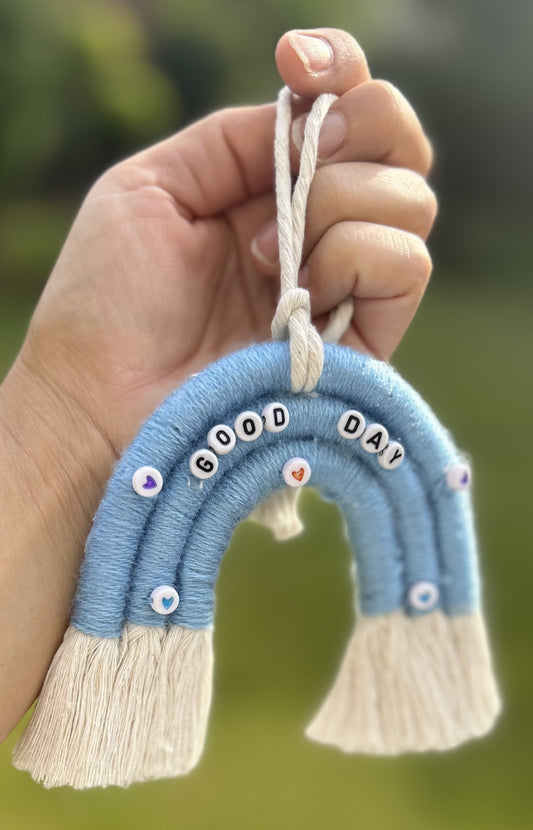 Good Day BlueHandmade Macrame Car Charm with beads